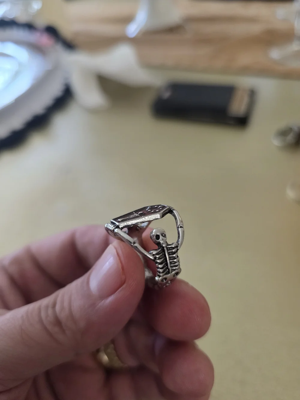 Silver Red Coffin Ring